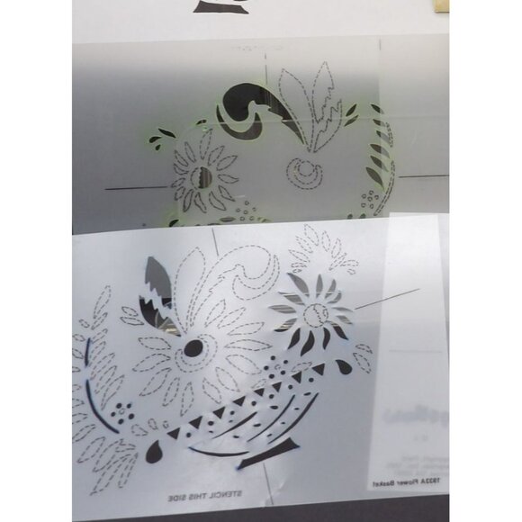 Village Folk Art Stencil Decor Kit - Flower Basket Design 4 Sheets Pre-Cut Mylar - Picture 4 of 5